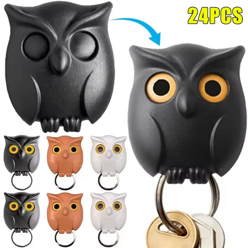 Auto Open Close Eyes Night Owl Organizer Hook Wall Hanging Creative Key Hanger Holder Owl Shaped Magnetic Owl Keychain Holder