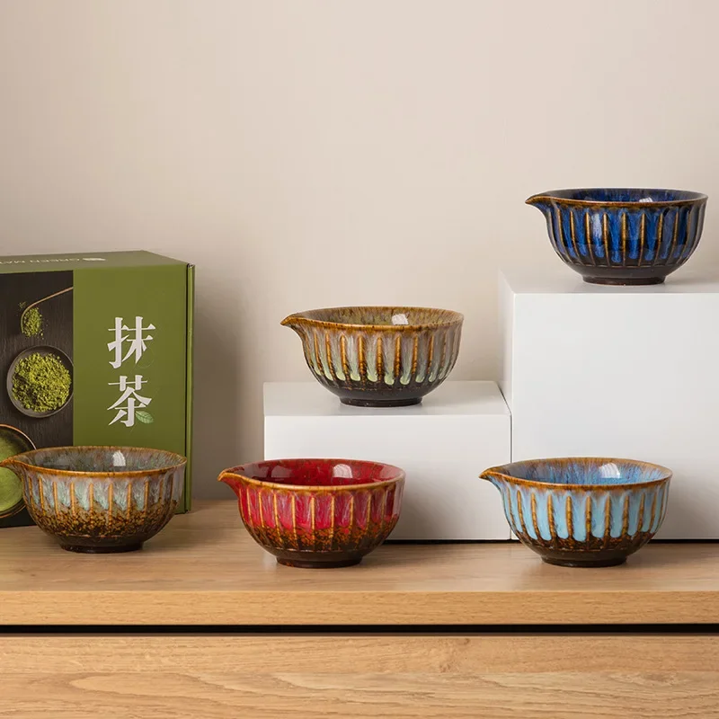 

8Pcs Japanese-Style Kiln Change Series Matcha Set Baibenli Matcha Brush Bowl & Teaspoon for Home Tea Bar