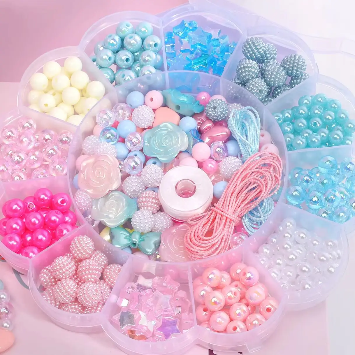 13 Grid 0.6-2.6cm Blue and Pink Plum Blossom Set Box Handmade DIY Jewelry Decorative Beads Acrylic Beads Bracelet Necklace