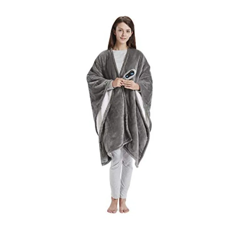 

Wearable Electric Poncho Wrap Blanket Ultra Soft Sherpa and Berber Fleece Heated Throw with Low EMF UL Certified and OEKO-TEX 3