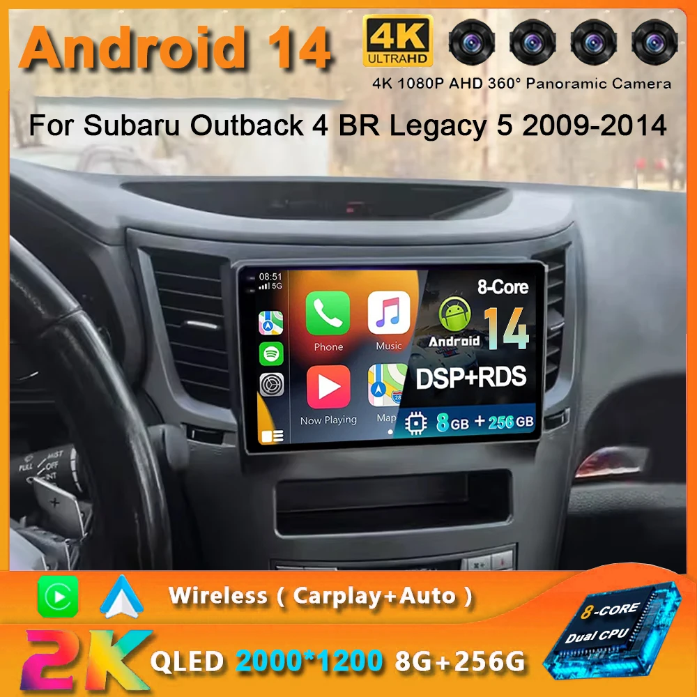 

For Subaru Outback 4 BR Legacy 5 2009-2014 LHD 2K QLED Android 14 Car Radio Multimedia Video Player GPS AI Voice CarPlay 4G