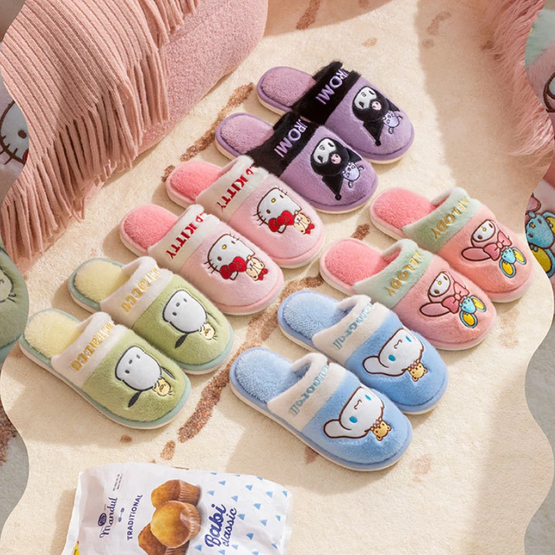 Sanrio Winter Cute Cartoon Non-slip Children's Plush Slippers Soft Sole Flip Flops Kids Girls Boys Indoor Warm Home Cotton Shoes