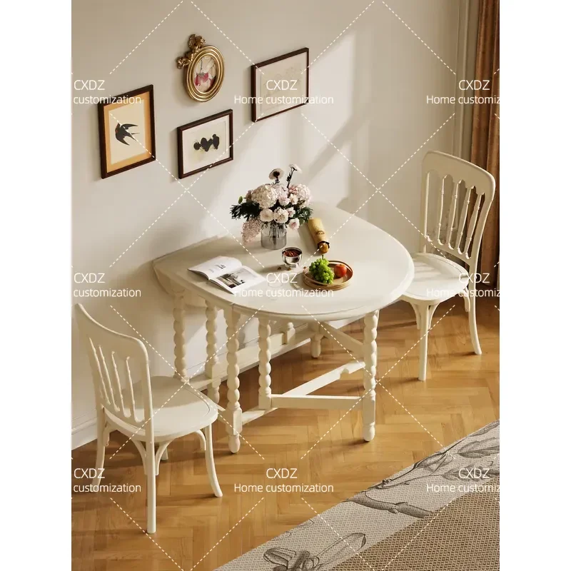 French Cream Style Folding Dining Table White Solid Wood Wall Mounted Space Saving Small Apartment Home Restaurant Furniture