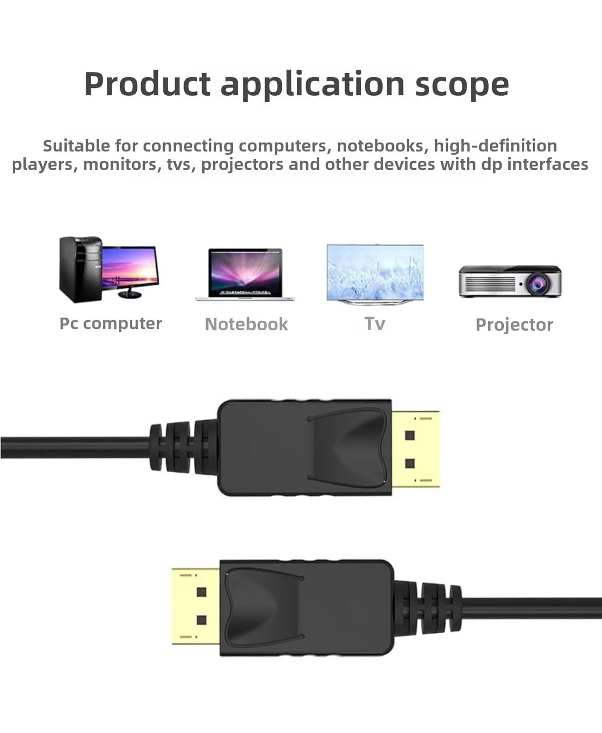 4K DisplayPort to DisplayPort Cable Computer Monitor Cable 4K@60Hz Display Port Male to Male DP to DP for Laptop PC TV Projector