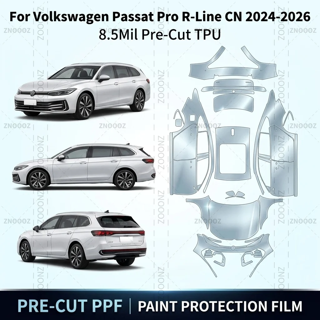 For Volkswagen Passat Pro R-Line CN 2024-2026 8.5Mil Pre-Cut TPU PPF Kit Full Vehicle Glossy Clear Matte Black Anti Yellowing