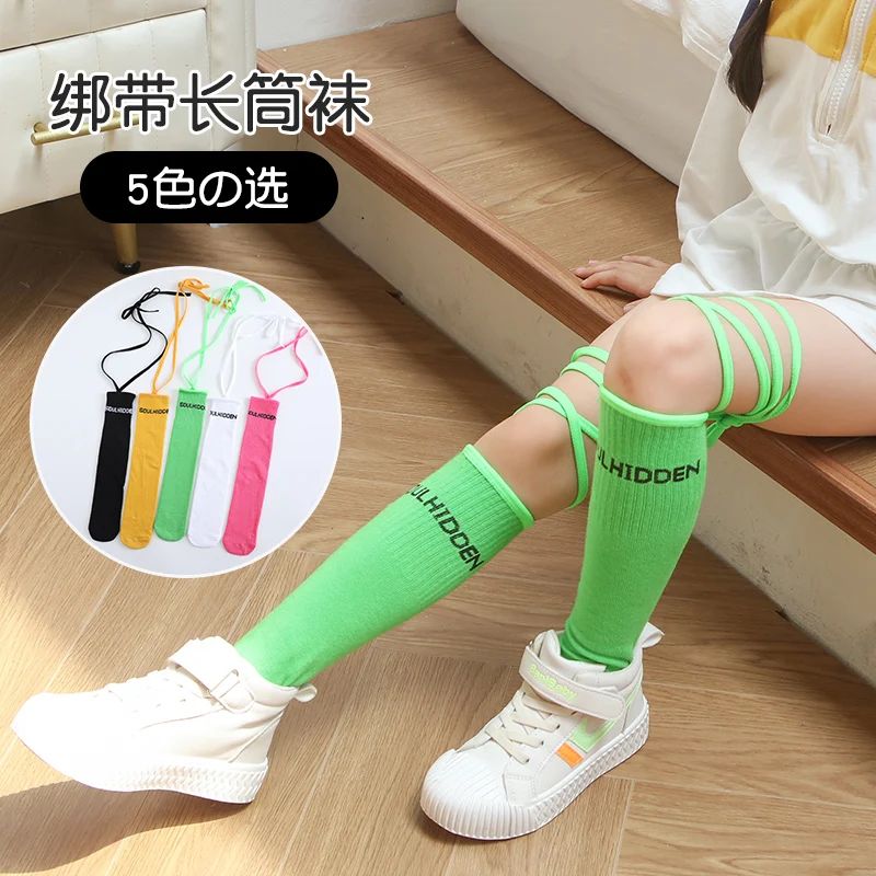 Infant girl Spring autumn High Knee Socks cotton child letter bandage long Over The Knee High socks warmer baby kids stockings