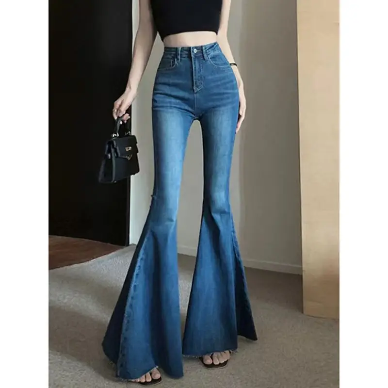 Vintage Slim Skinny Jeans Women Denim Pants Tight Trousers Autumn Spring Fashion Female Elastic Flare Jeans Casual Flare Pants
