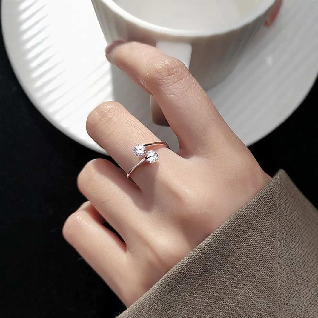D Color Round Moissanite Rings 925 Sterling Silver Fashion Simple Ring Adjustable For Women Wedding Statement Jewelry Gifts