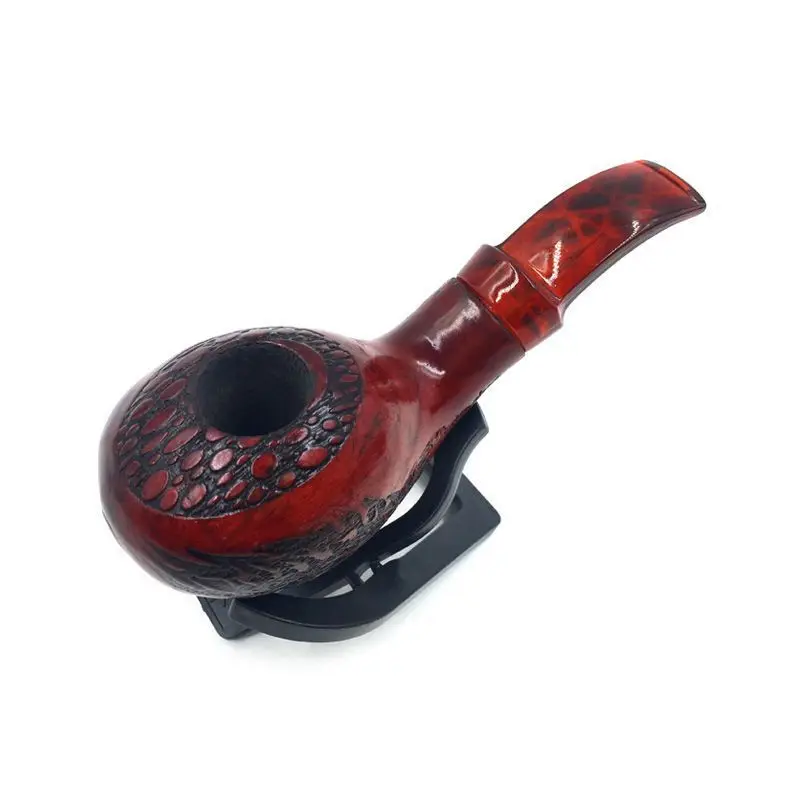 Carved Wooden Tobacco Pipe Bent Type short mouthed Handmade Retro Smoking Pipe 9mm Filter solid wood Pipe Gift for Men