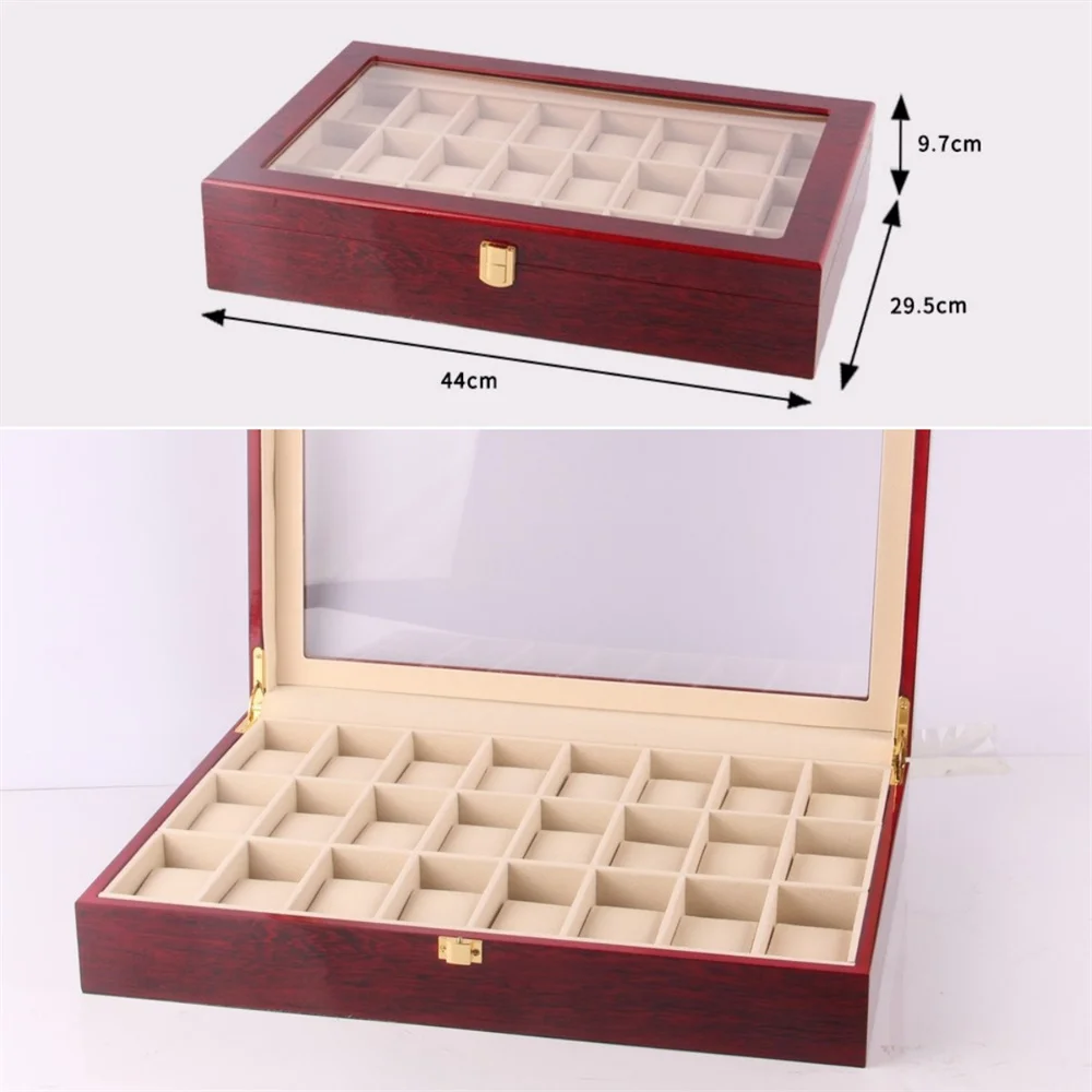 New Luxury 24 Grids Wooden Watch Box Organizer 24 Slots Watch Case Wood Watch Storage Display Box Jewelry Packaging Boxes Gifts