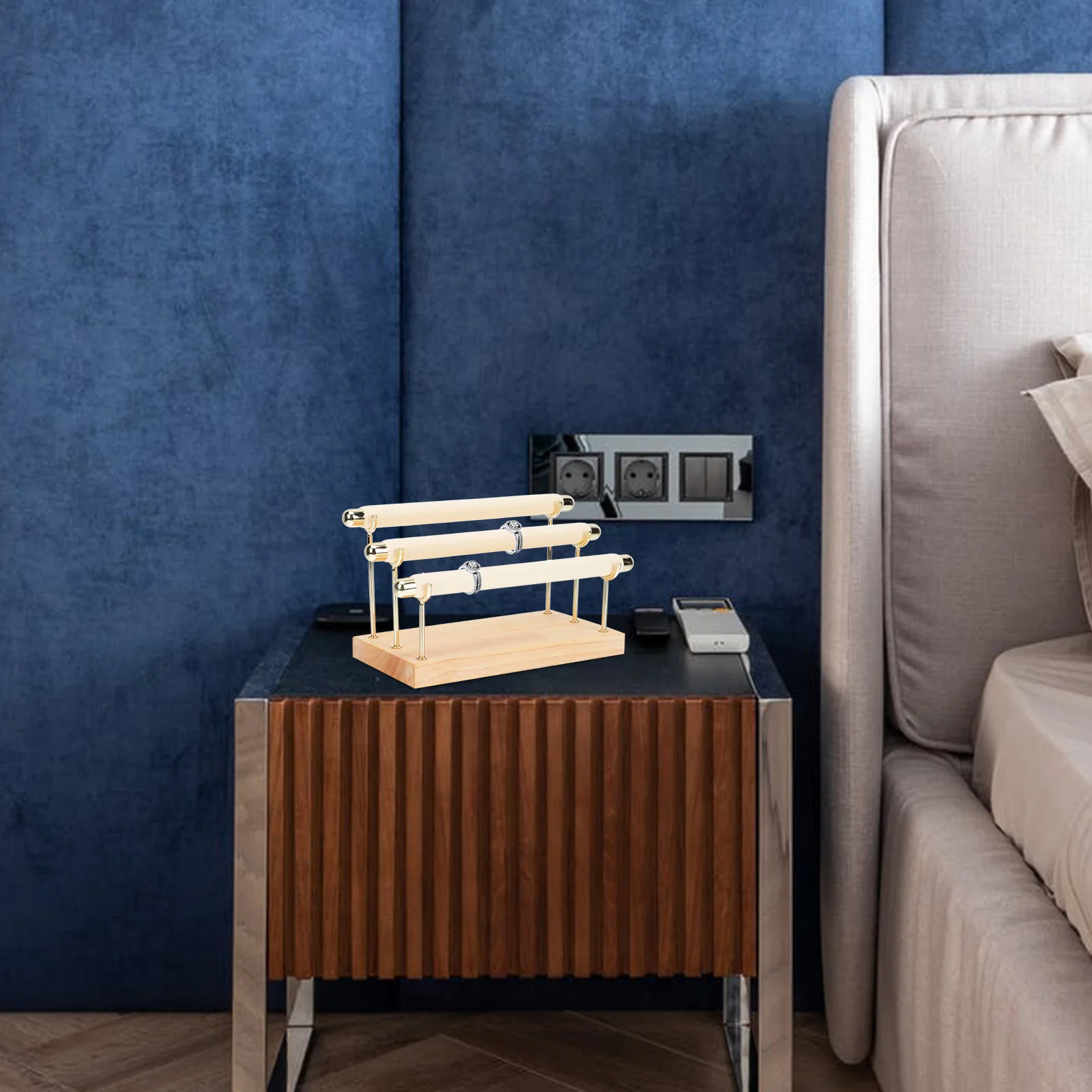 

1pc Solid Wood Jewelry Stand Beige Ring Display Rack Detachable Jewelry Organizer Storage Bracket Shelf Display Holder