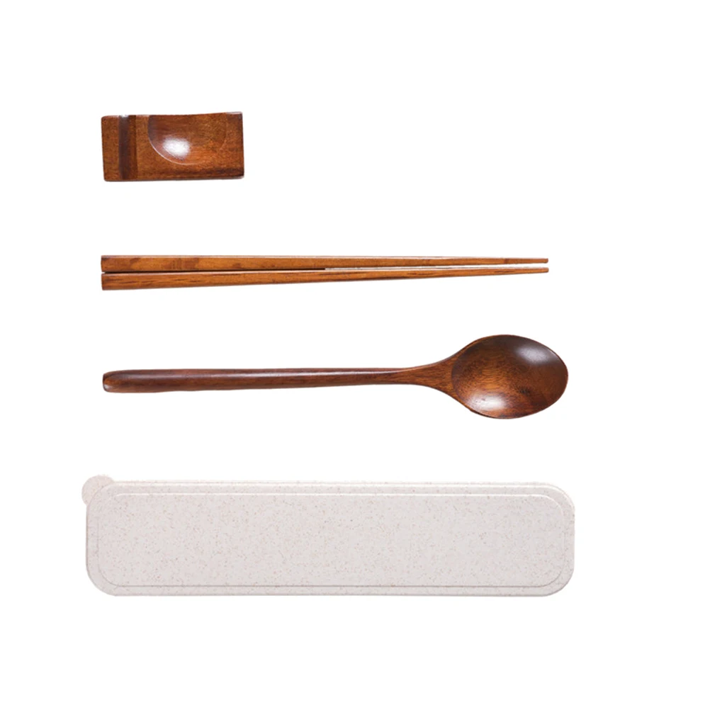 

4pcs Wood Tableware Set Portable Chopsticks Spoon Rest Kit Healthy Practical Travel Camping Banquet Dinner Service