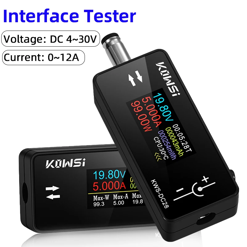 

KWS-DC28 Тестер интерфейса 0,96-дюймовый TFT HD цифровой дисплей Амперметр постоянного напряжения Измеритель мощности Тестер зарядки сотового телефона Детектор