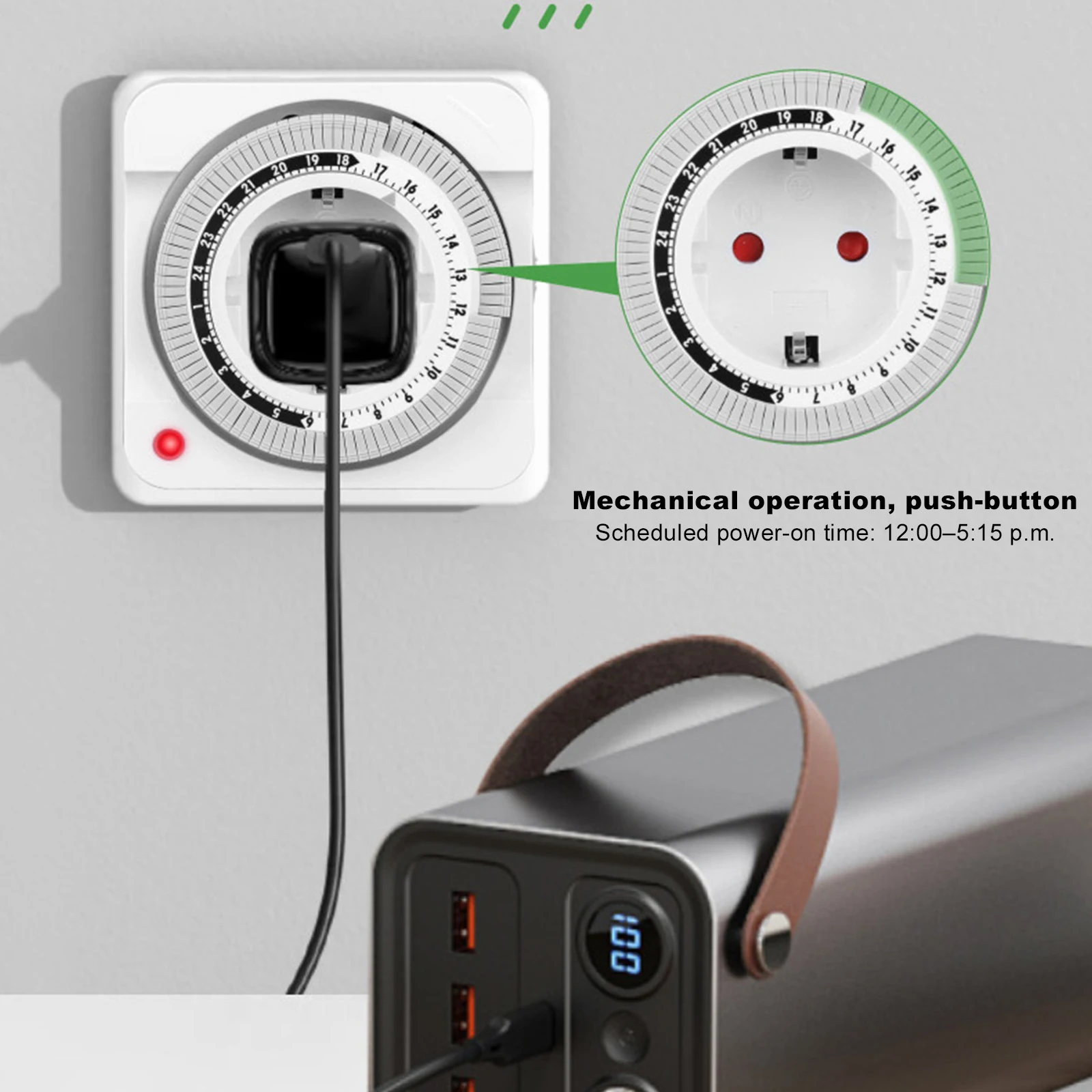 24-Hour EU Plug-in Mechanical Timer with 15 Minute Intervals Heavy Duty Outlet Timer for Aquariums Hydroponics Indoor Lighting