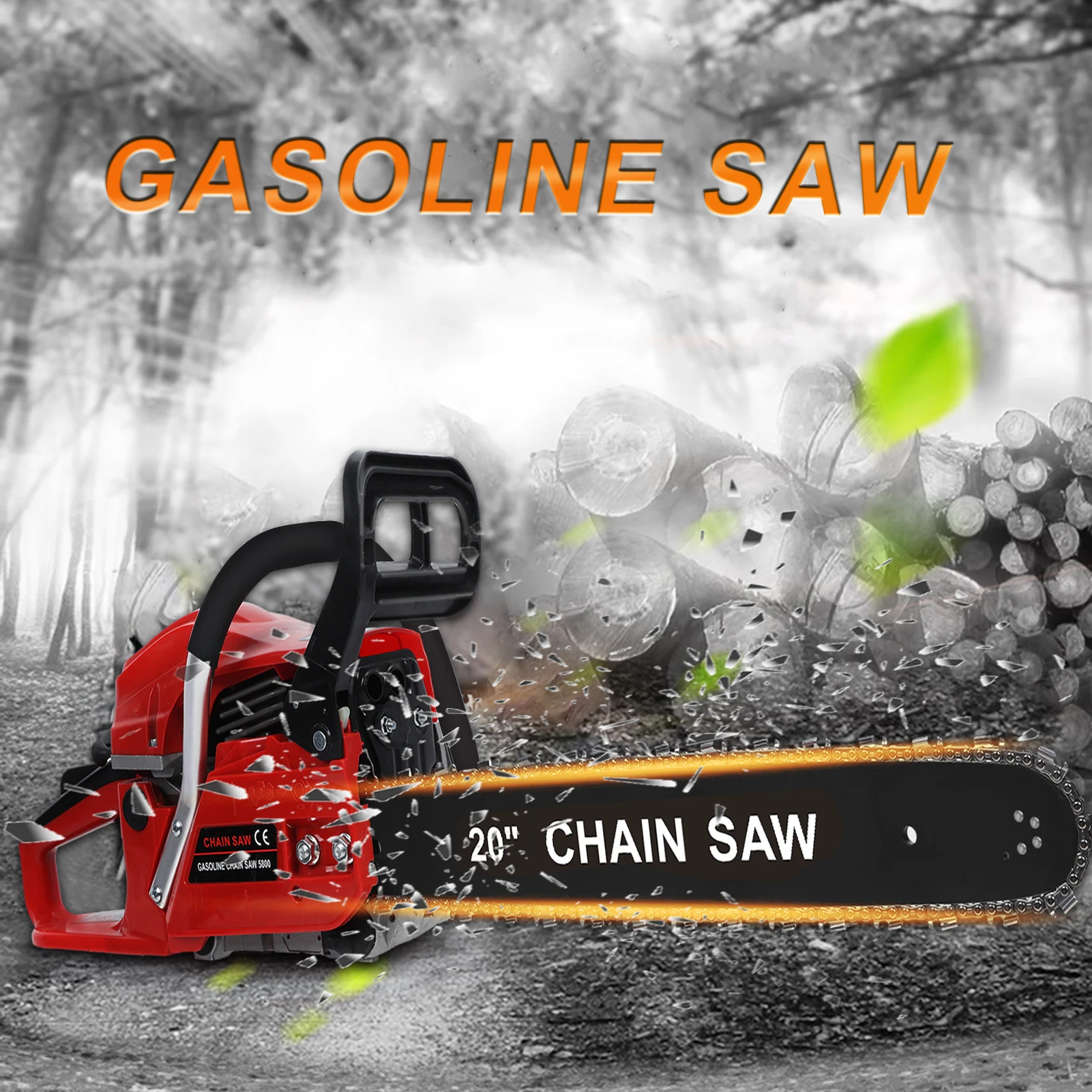 20inch Gas-powered Chainsaw, 2-Stroke 58CC Gasoline Chainsaw, Handheld Cordless Chainsaw Cutting Wood Gas Sawing, Chain Saw Set