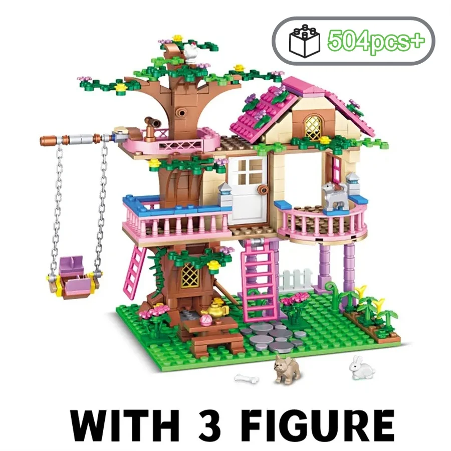504pcs DIY Creative Fantasy Tree House Building Blocks Set with Assembly Bricks Gift for Kids Girls Birthday Christmas gifts
