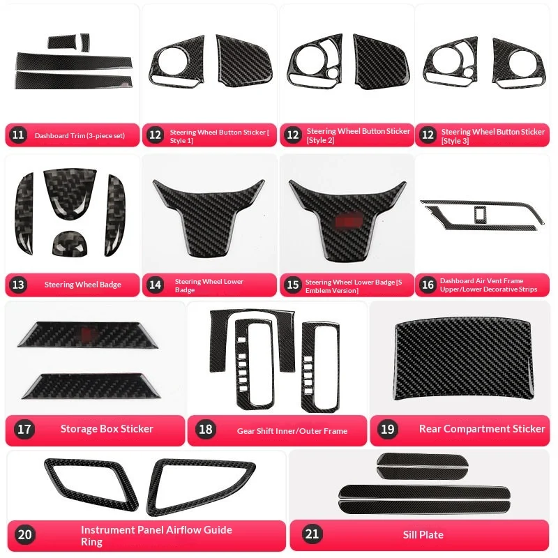 

Для Honda Civic 10-го поколения: Комплект для тюнинга интерьера в стиле карбон — накладки на руль и рычаг переключения передач