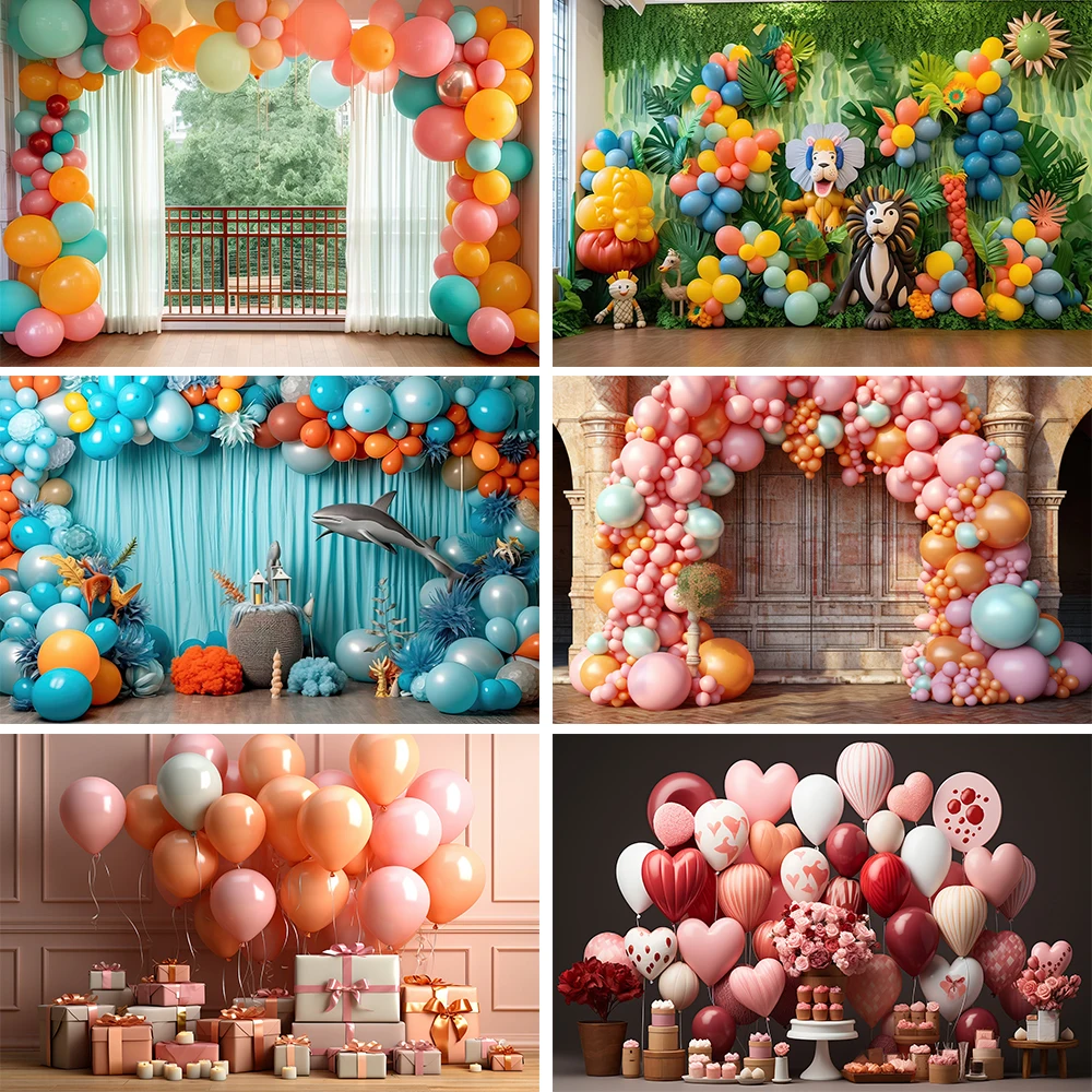 

Boys Girls Birthday Party Backdrop Newborn Baby Portrait 3D Air Balloon Cloud Cake Smash Background Decor for Photography Props