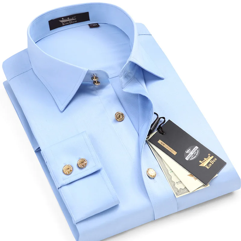 2023 Men\'s Diamond Button Long-sleeved Shirt Male Business Casual Slim Copper Button Dress Shirt Top Quality Groom Wedding Shirt