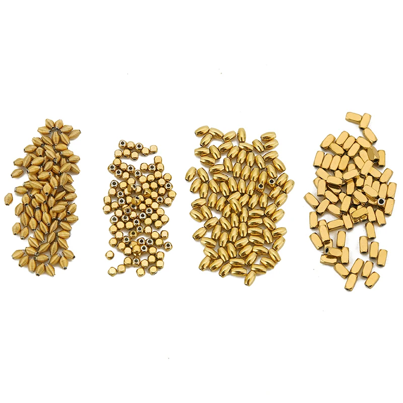 50pcs PVD Never Fade Stainless Steel Beads Gold Color Round Oval Loose Spacer Beads For DIY Necklace Bracelet Jewelry Making