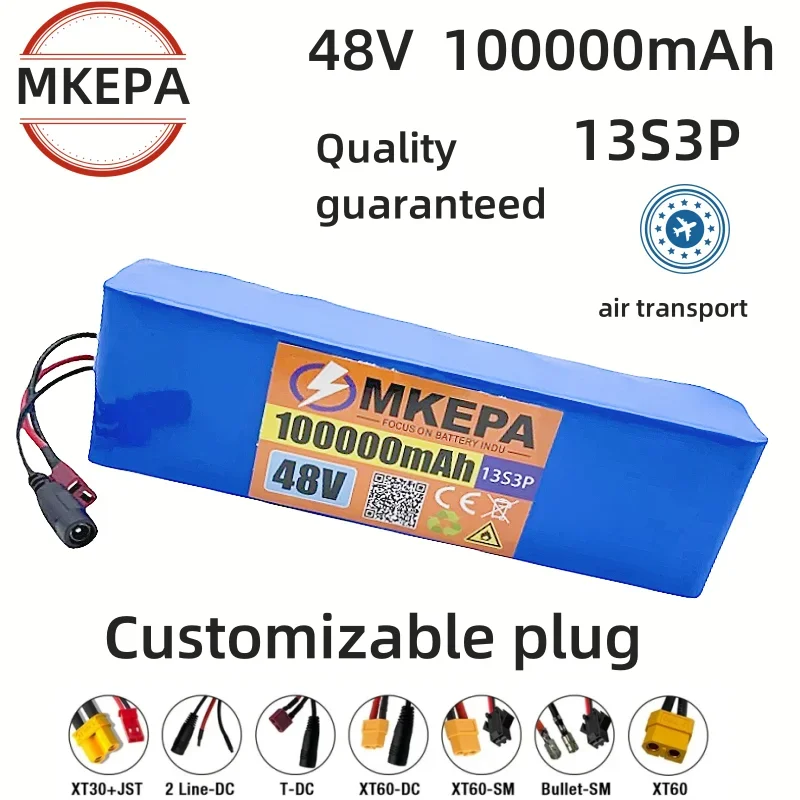 

13S3P 48V 100000mAh 100Ah lithium-ion battery pack with 1000W BMS, suitable for 54.6V electric bicycles, scooters, and chargers