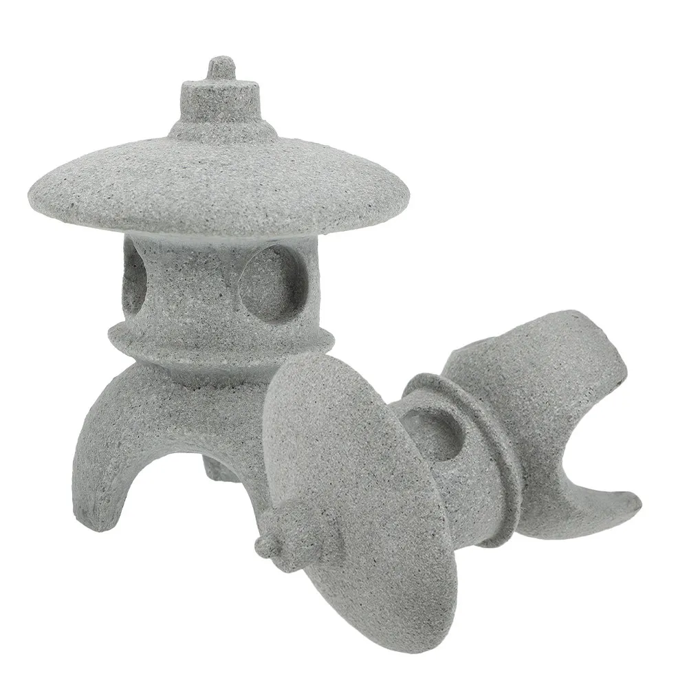 2Pcs Sandstone Small Pagoda Statue Mini Garden Decor for Bonsai Micro Landscape Tiny Zen Style Pagoda Ornament