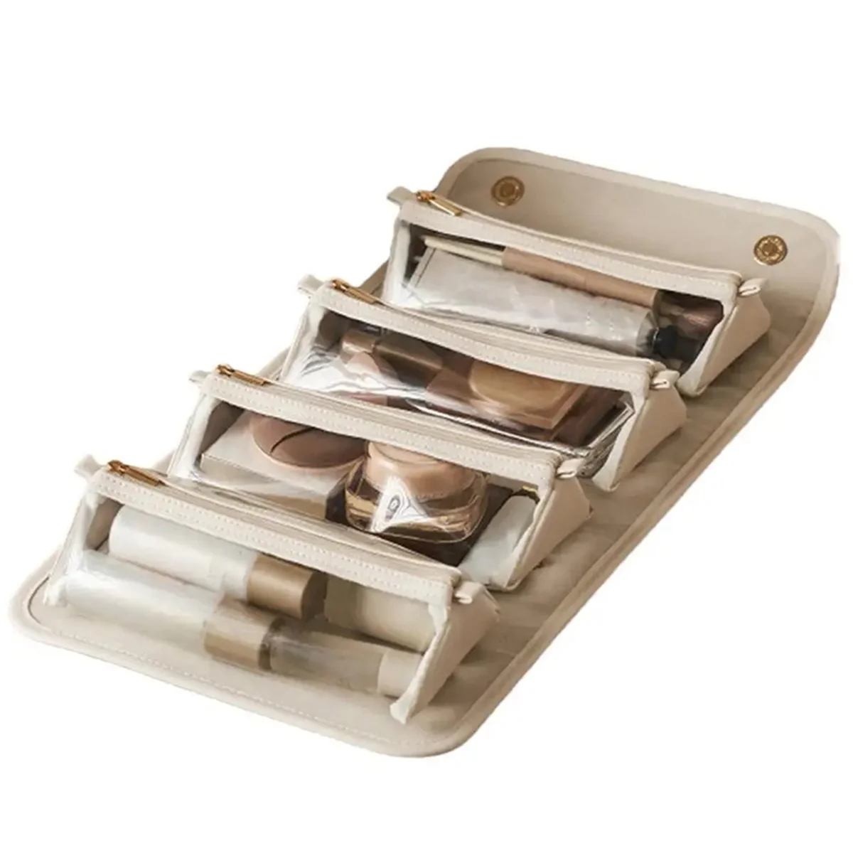 AT42 Bolsa organizadora de maquiagem para viagem de grande capacidade com design dobrável Bolsa de higiene pessoal e maquiagem à prova d'água branco cremoso