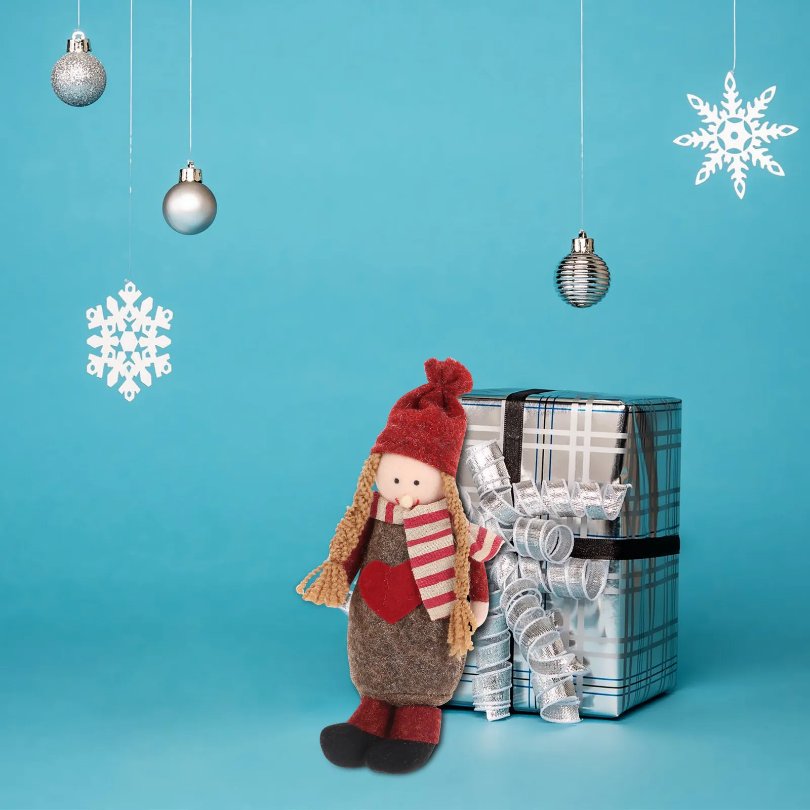 

1Pcs Girl Standing Ornament Colorful Xmas Home Party Showcase Decor Cartoon Style Vivid Expression Decorative Present