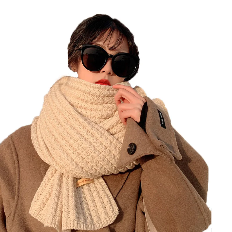 2023 Soft Glutinous Versatile Korean Knitted Wool Solid Scarf for Female Students In Autumn and Winter 180*30cm