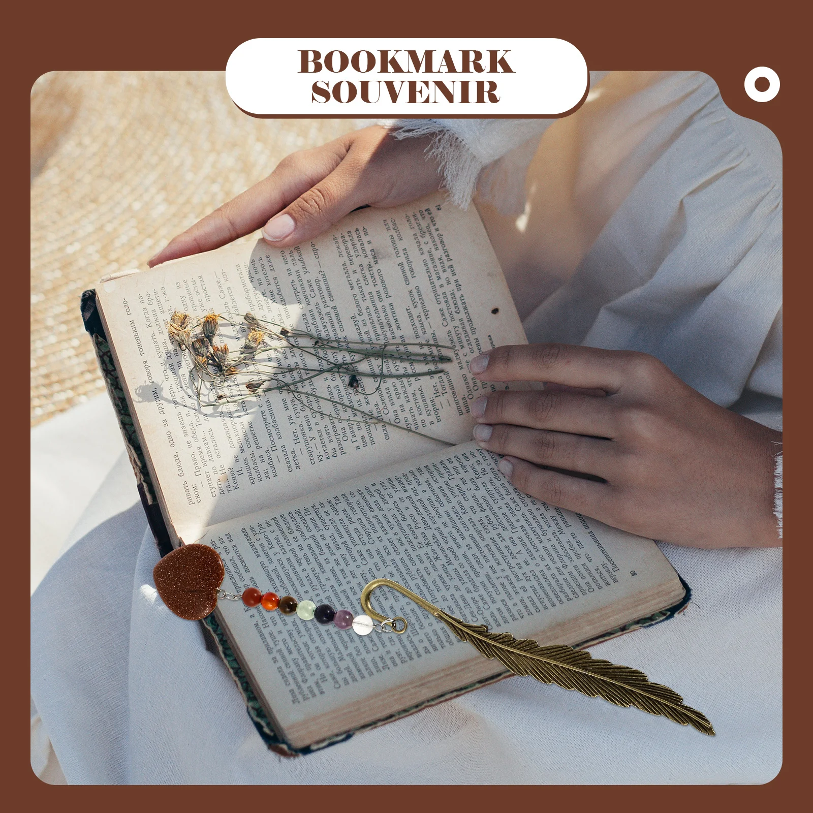 

Metal Natural Stone Bookmark Plume Shape Decorative Page-Marker Elegant Bookmark Gift for Readers Book Markers