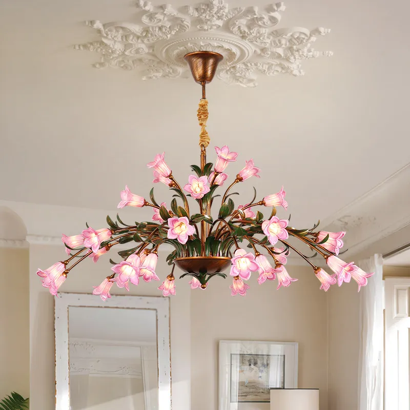 Floral Tree G4 LED Chandelier With Glass lampshade luxury Hotel Villa Parlor Foyer purple red branch flower pendant lighting