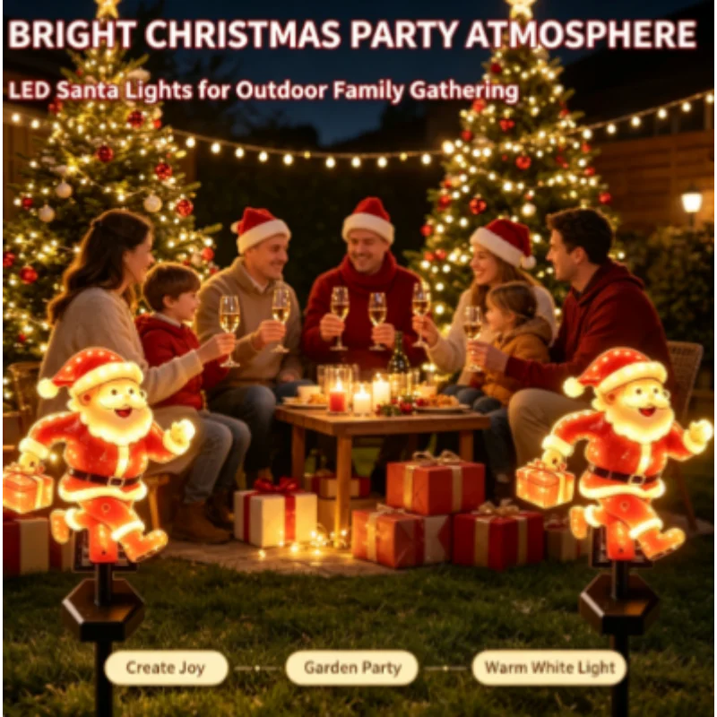 2PCS Christmas Santa Claus Pathway Lights Solar Powered Outdoor Stake for Garden Yard Lawn Patio Backyard Holiday Party Decor