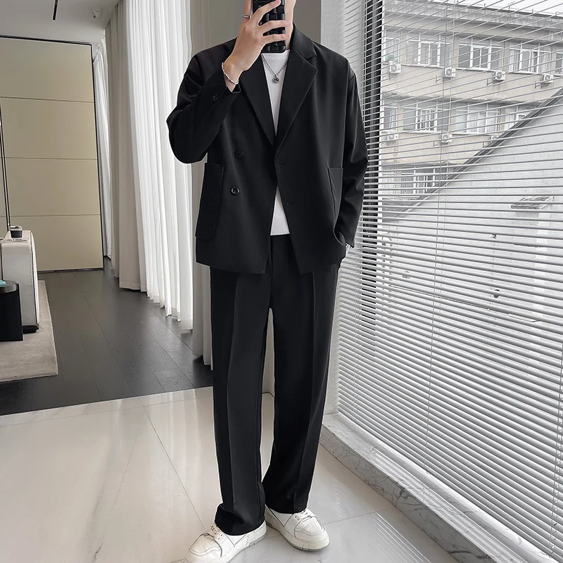 

Briti Sle Men's Casual Suit Two-Piece Set Autumn Faionable Drapey Comfortable Lightweight Classic Flat Collar Buttons