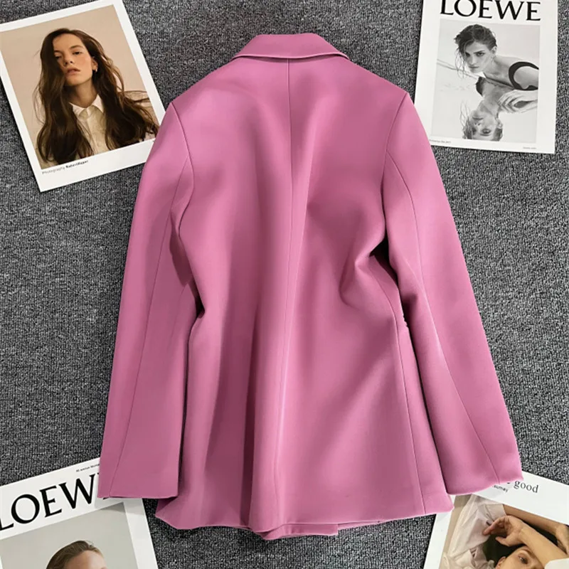 Casual Blazer Double Breasted Suit Jacket for Women Version Pure Color Loose Fashion Suit Jacket Simple Office Lady Tops Korean