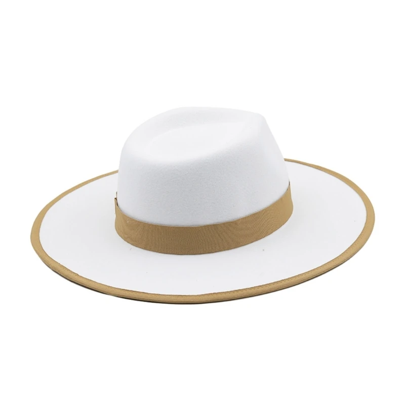 

Fedora Hat for Womens Men Flat Top Autumn Winter Hat Wide Brim Hat Dropship