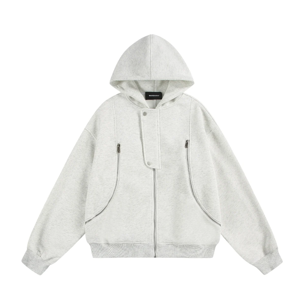 American High Street Fashion Trend Zipper Hooded Cardigan Sweatshirt Loose Casual Design Jacket Unisex