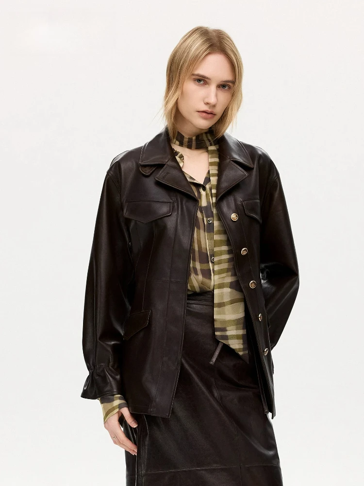 

Top Layer Sheepskin Coat High Quality Genuine Leather Jacket Women Slim Lapel Trend Leather Jackets Elegante Chaqueta de cuero