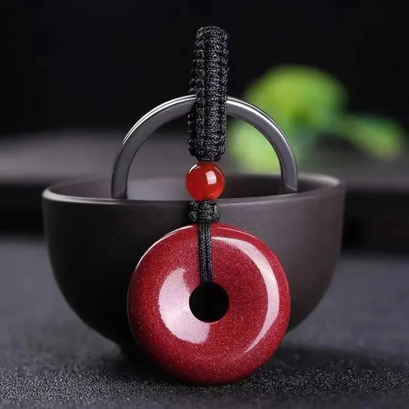 

Natural Cinnabar Safety Buckle Keychain Gift Women Fashion Men Gemstone Key Chain Keybuckle Keyring Decorations Bag Pendant