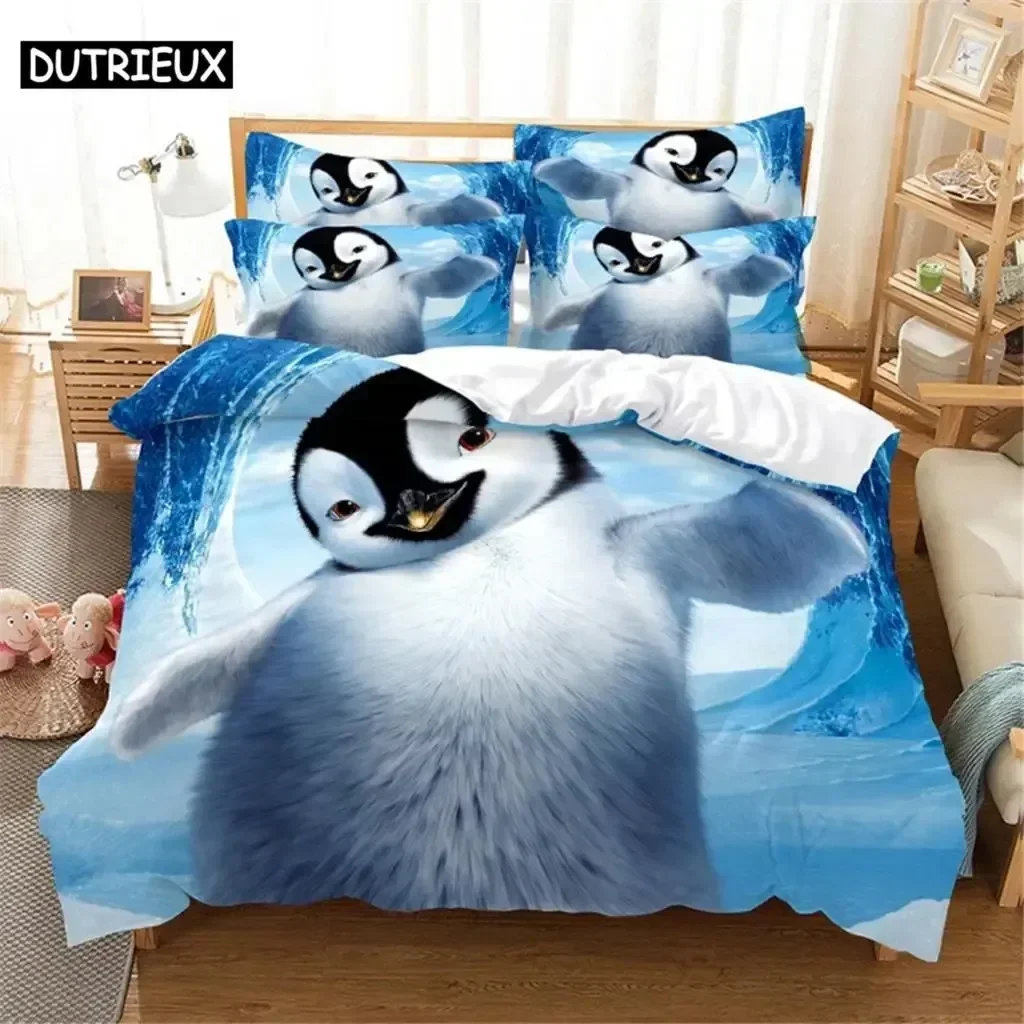 3D Penguin Bedding Set Queen Bedding Duvet Cover Set Bedding Set Bed Cover Cotton Queen Bedroom Bed Cover