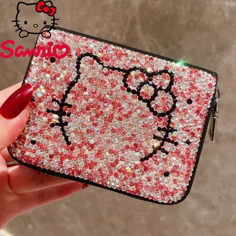 

MINISO Hello Kitty New Mini Diamond Wallet Luxury Brand Fashion Women's Card Holder Multi-Card Slot Cartoon Cute Card Holder