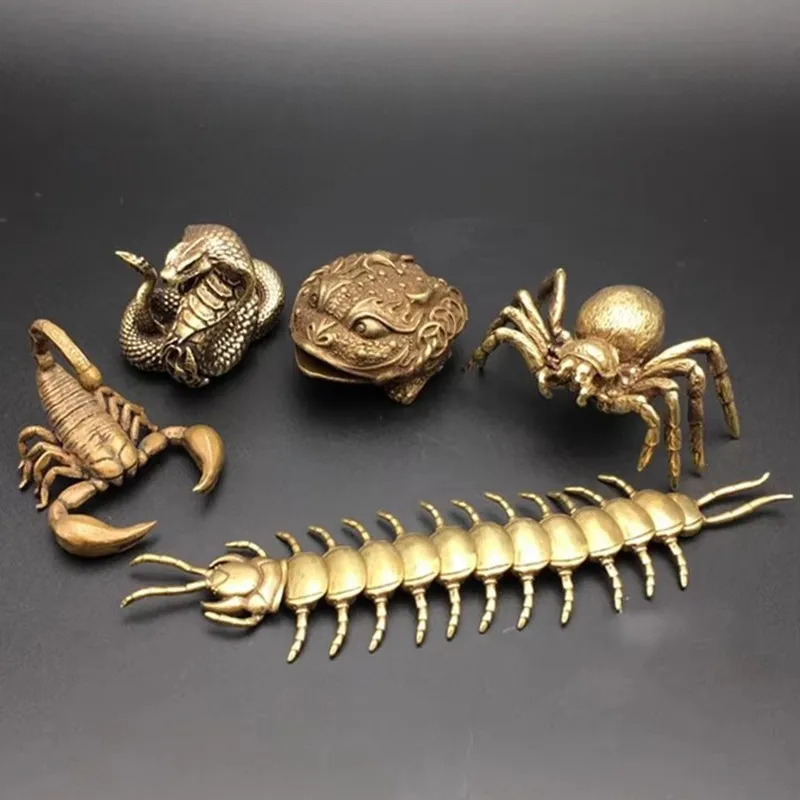 Scorpion Centipede Spider Toad Cobra Statue Bronze Miniature Doll Tea Pet Sculpture Interior Decoration Figurine Craft Ornament