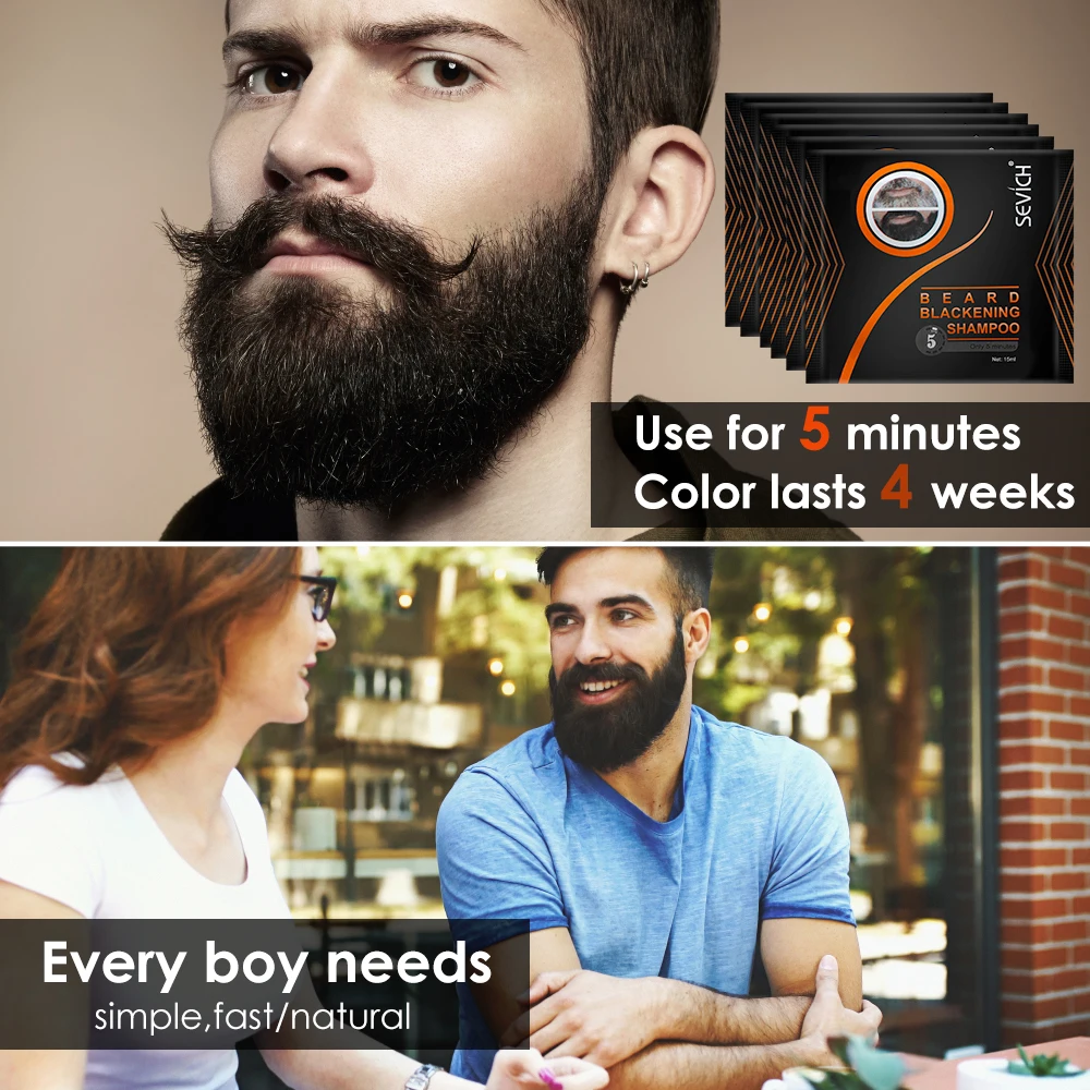 5PCS Natural Beard Hair Dye Shampoo Portable 5 Minute Instant Blackening Color Tint Cream Moustache Shampoo For Men Dropshipping