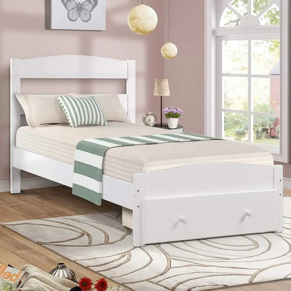 

MePlatorm Twin Bed e with Storage Der and Wood Slat Support No Boxspring, White