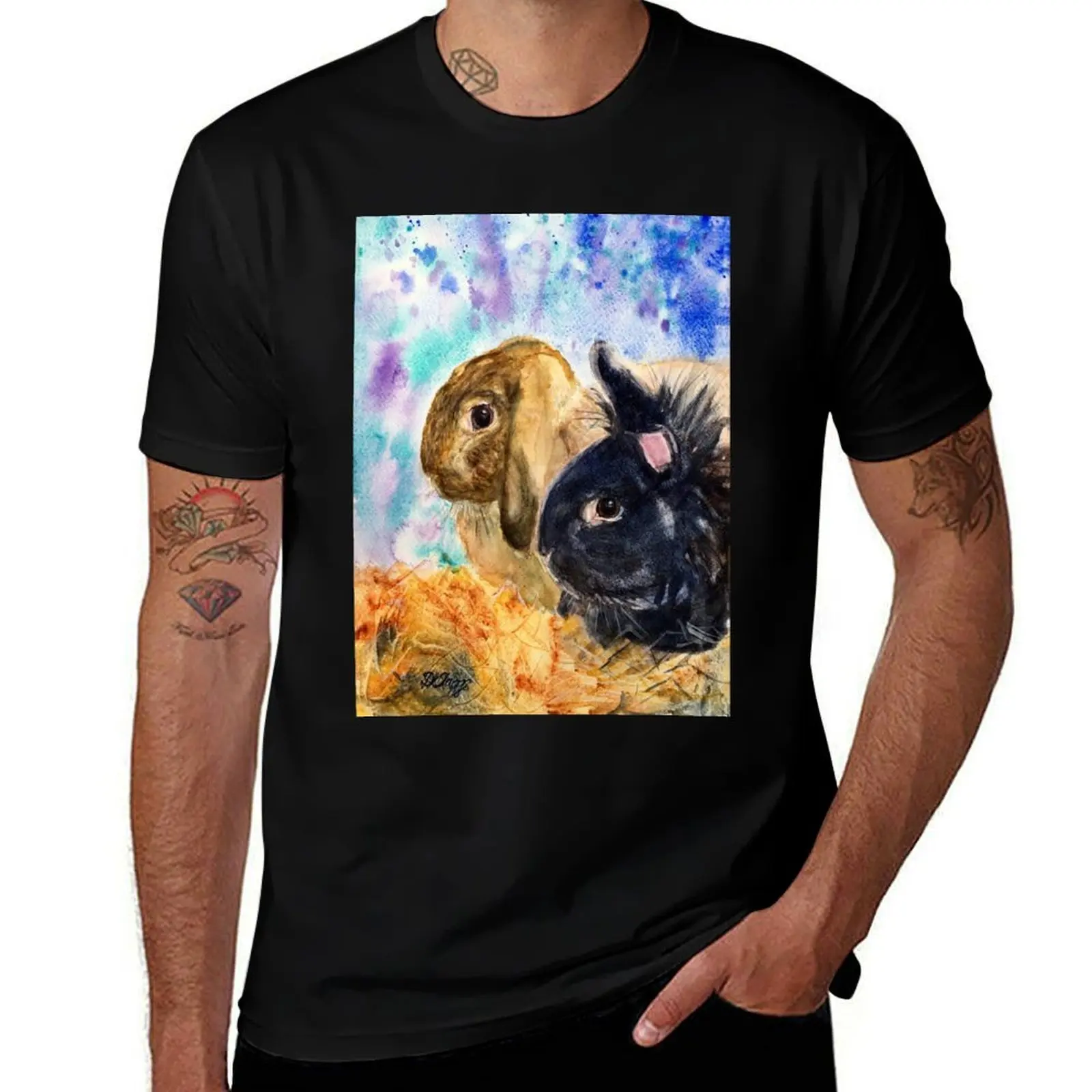 Alfie and Fearne: A watercolour portrait T-Shirt Running Gym Short Sleeve Sports Tee