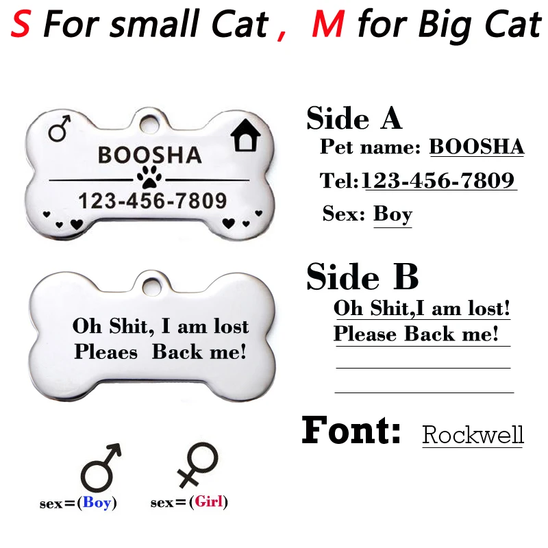 Pet Name Tags for Kitten and Puppy, Collar ID Tags for Collars, Bone Shape, Personalized Dog ID Accessories