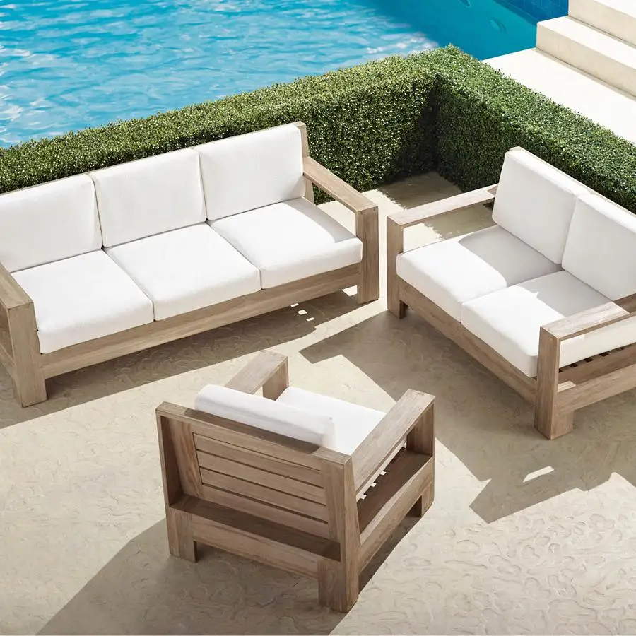 

Waterproof Modern Weathered Wooden Sofa Set Home And Garden Teak Furniture Outdoor With Cushion