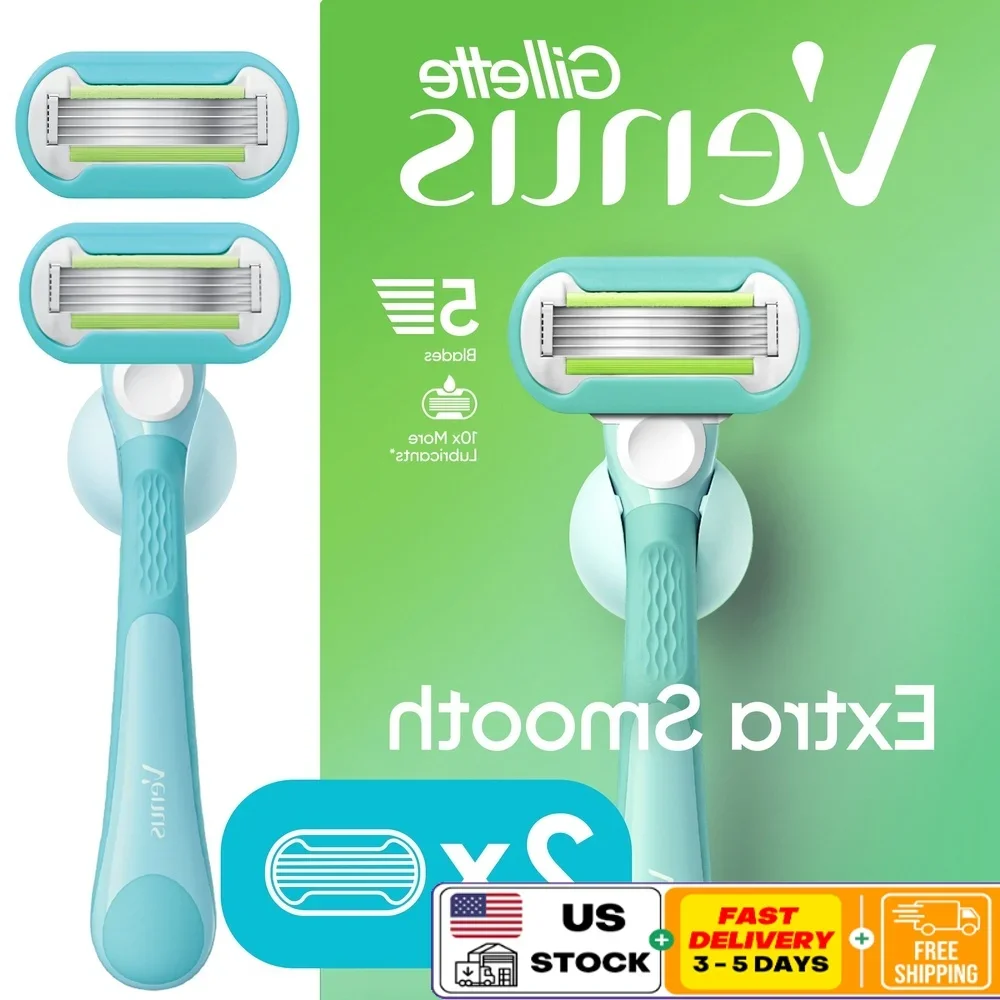 

Extra Smooth 5 Blades Women's Manual Razor with Pivoting Head and Lubrication Strip 2 Blade Refills Comfort Grip Shaving Razor