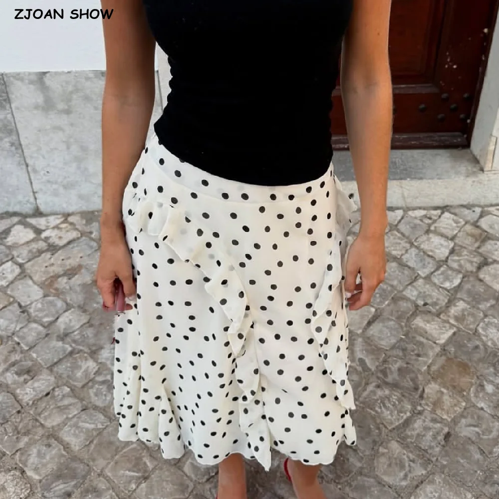 

Романтичная шифоновая юбка миди с принтом в горошек цвета абрикоса, на молнии, с многоярусными оборками, А-силуэт, асимметричная, для отпуска