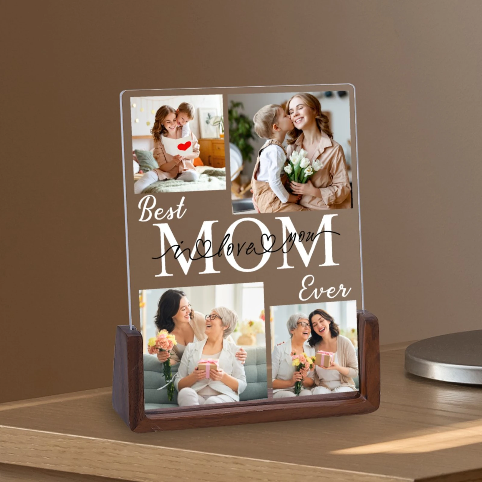 Personalized Mothers Day Gift Picture Frame Home Desktop Decoration Custom Acrylic Plaque Printed with Photos from Daughter Son