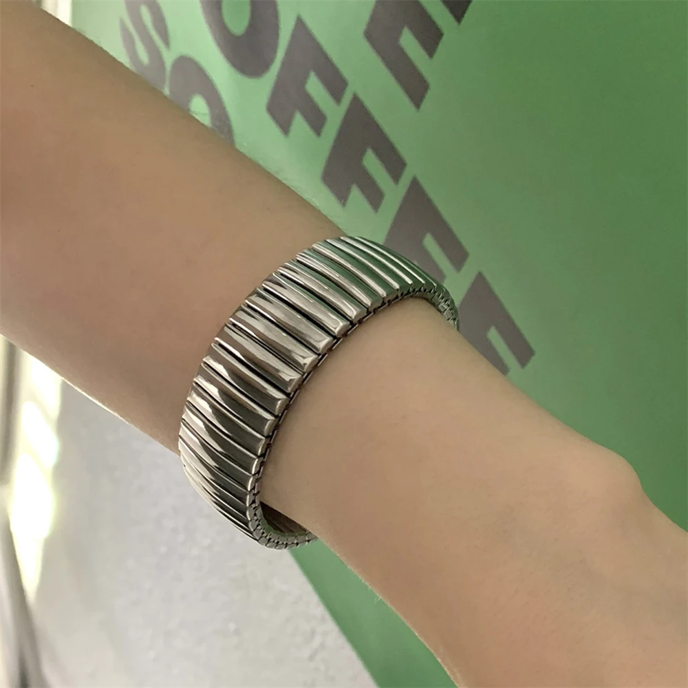 Stainless Steel Luxury Metal Design Simple Elastic Bracelet for Women European and American Trend Retro Jewelry Accessories